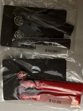 Bundle: Glitter Button Tassel Earrings - Black and Red
